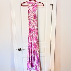 Brand New Abel The Label Pink Floral Halter Maxi Open Back Dress XS